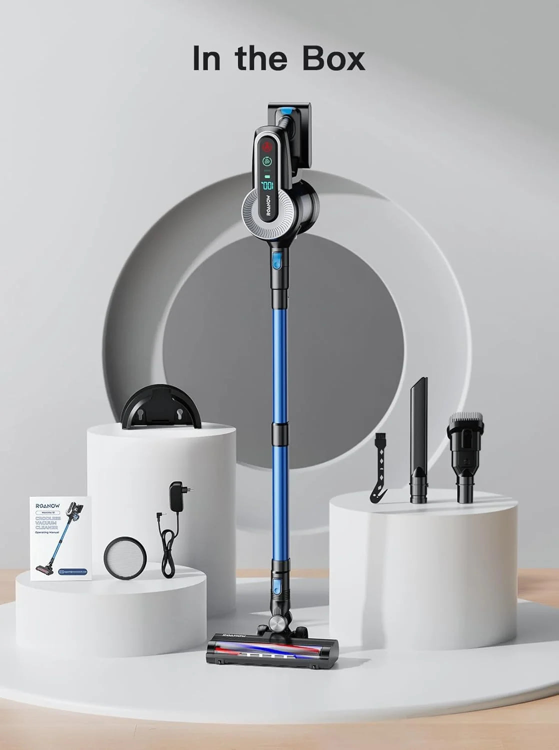 Roanow Cordless Vacuum Cleaner, 38KPA/55Mins with Display Stick Vacuum for Home Hardwood Floor Carpet Pet