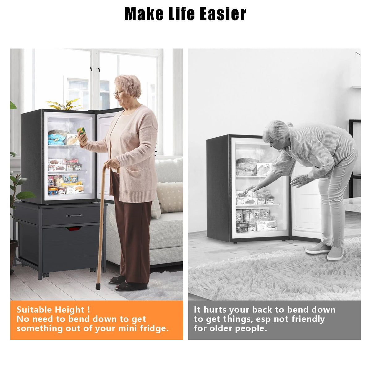 Mini Fridge Stand with Storage, Heavy Duty Mini Fridge Table with Rolling Cabinet