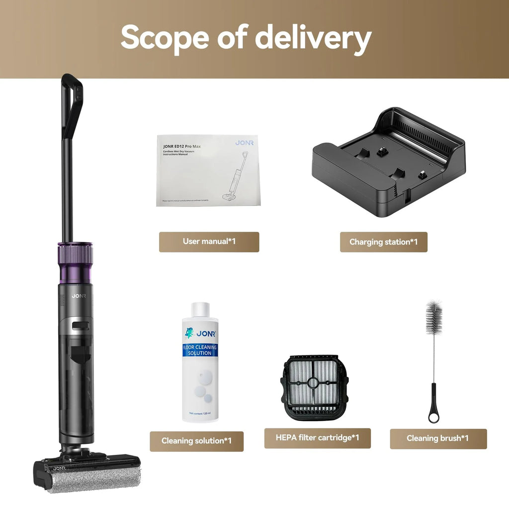 JONR ED12 Pro Max Wet Dry Vacuum Cleaner, 167��F Flashdry Self-Cleaning and 800ml Large Capacity Dirty Water Tank Smart Floor Cleaner