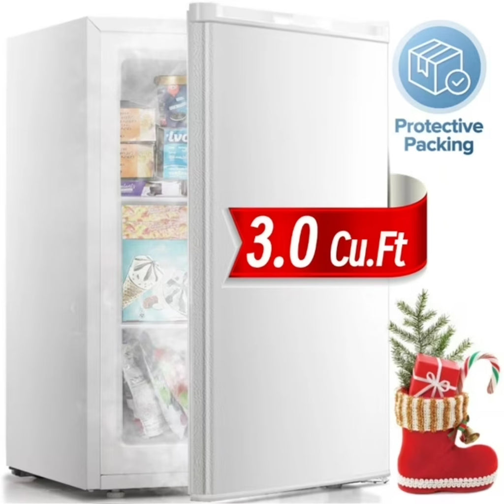 Auseo 3 Cu.ft Single Door Freezer, Compact Mini Freezer with Reversible Door for Kitchen, Apartment, Basement, Dorm, Black