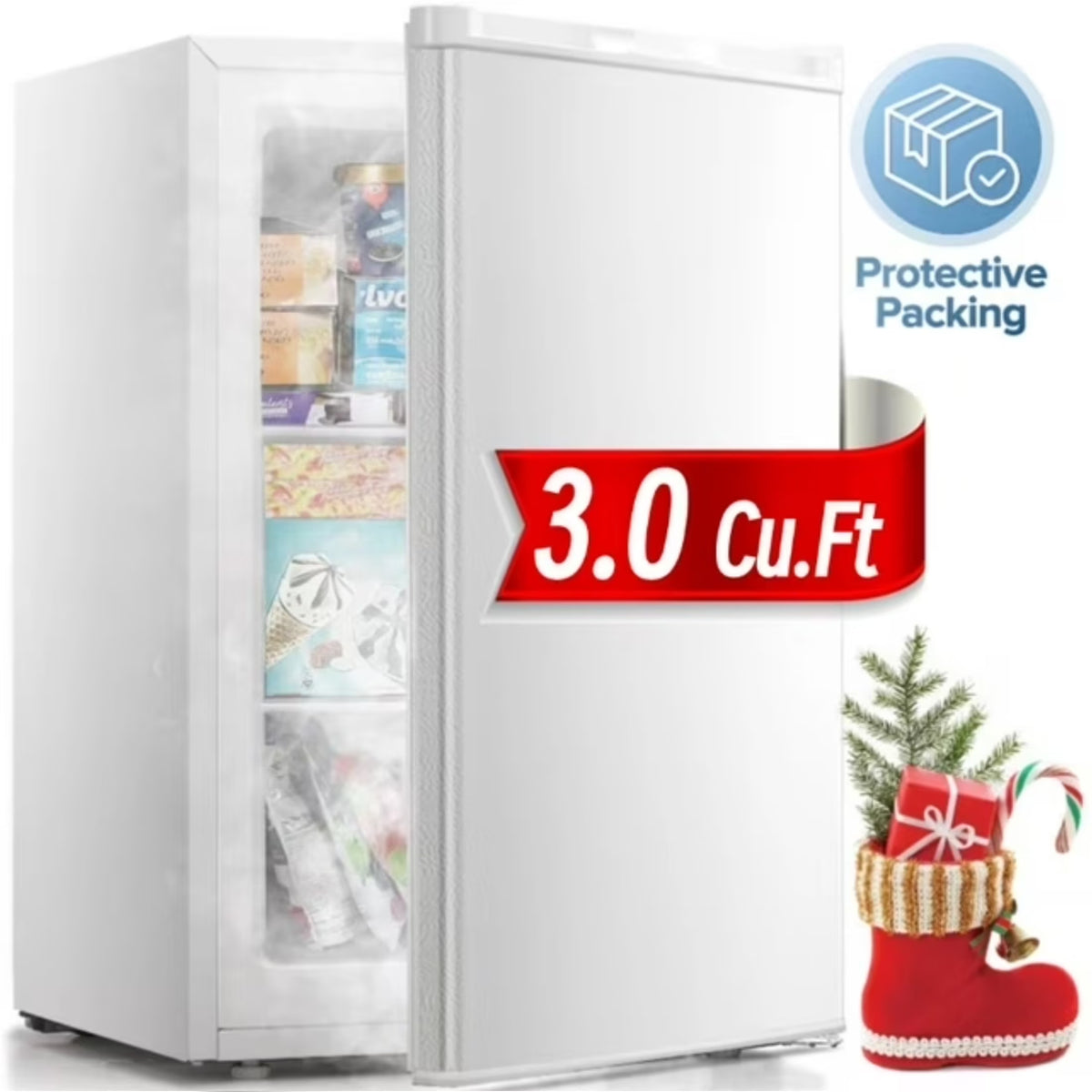 Auseo 3 Cu.ft Single Door Freezer, Compact Mini Freezer with Reversible Door for Kitchen, Apartment, Basement, Dorm, Black