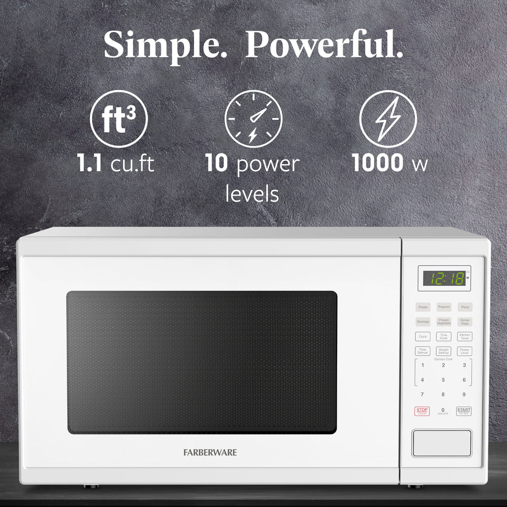 Farberware FMGZ09BKA 0.9 Cu. Ft. Microwave Oven, 900W, Digital Control, LED Display, 6 Cooking Presets, Black