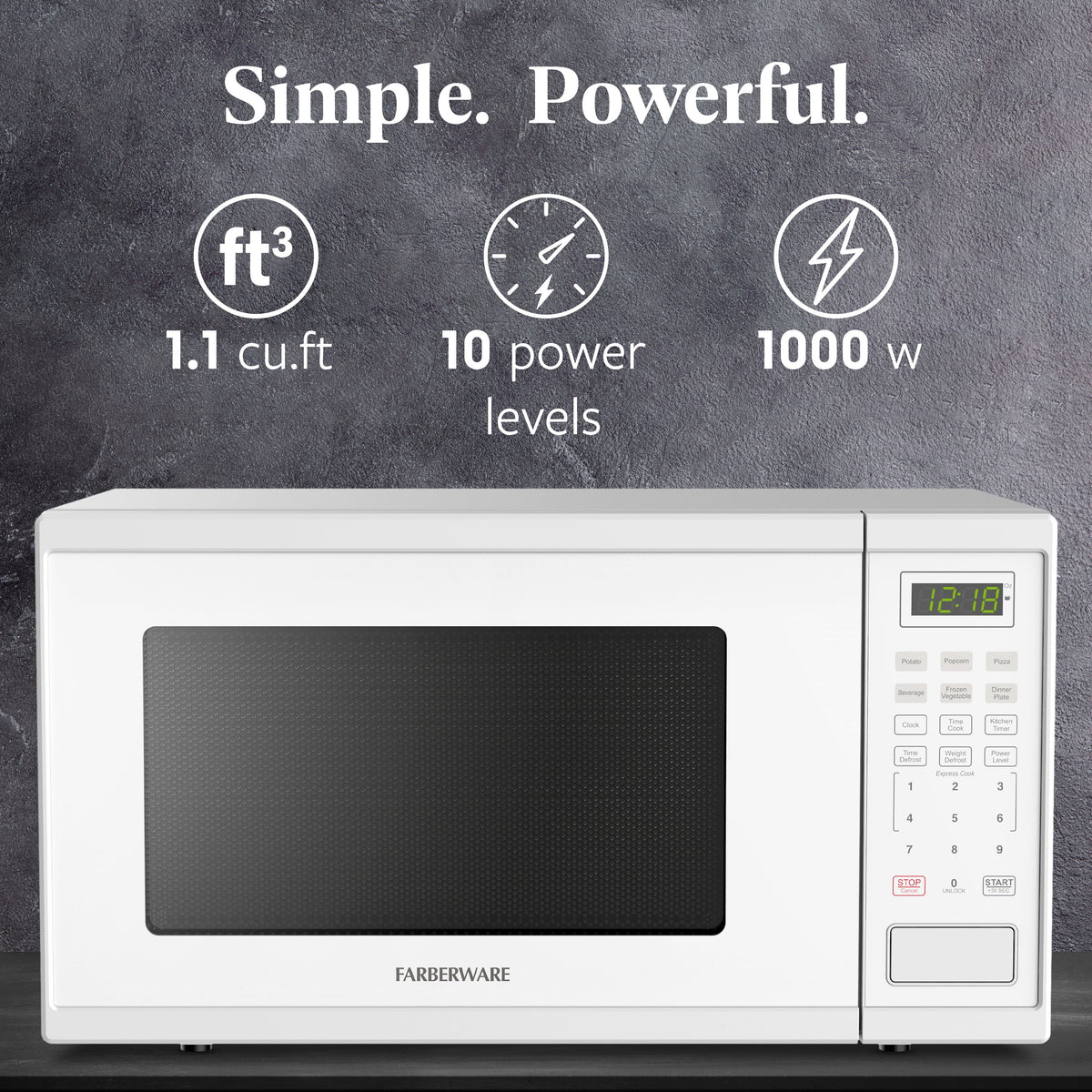 Farberware FMGZ09BKA 0.9 Cu. Ft. Microwave Oven, 900W, Digital Control, LED Display, 6 Cooking Presets, Black