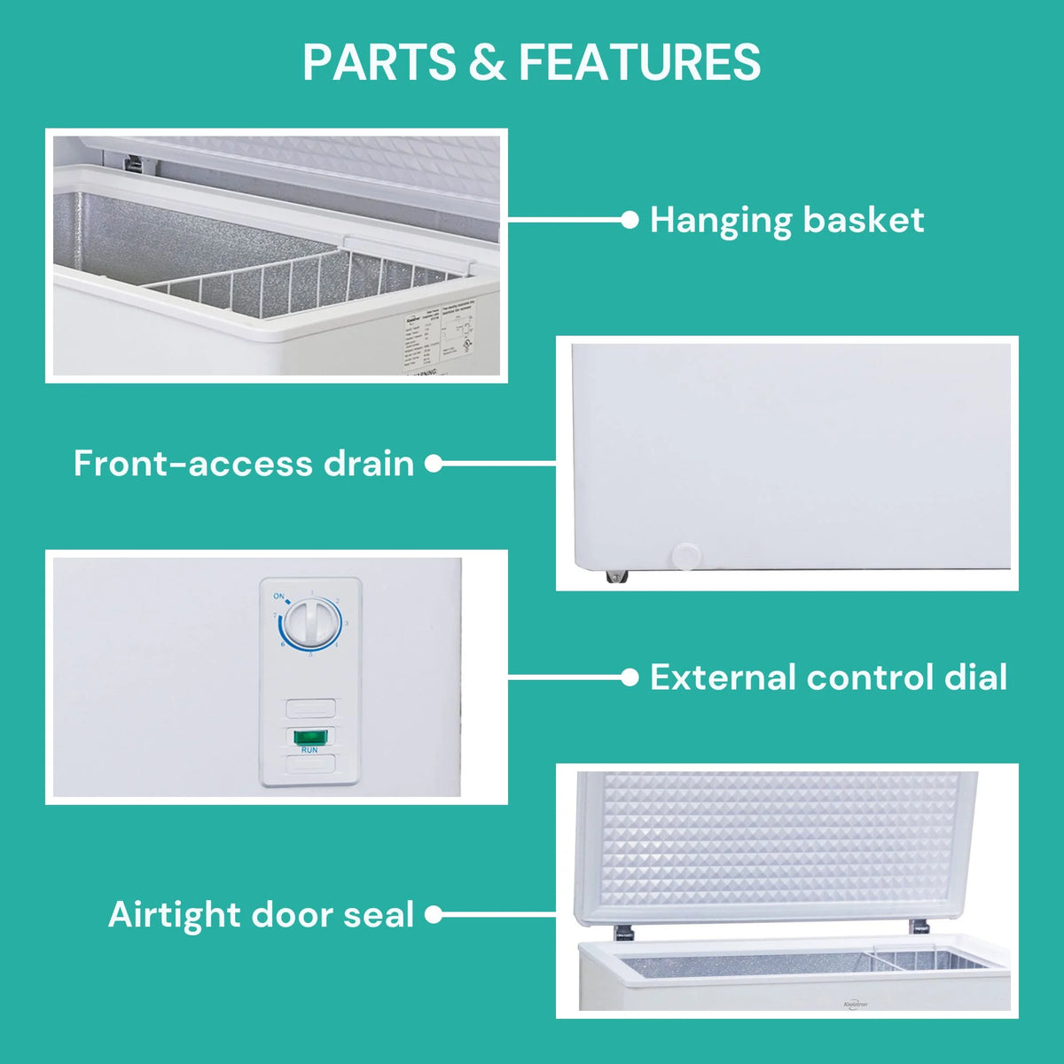 Koolatron Large Chest Freezer, 7.0 cu ft (195L),Manual Defrost Deep Freeze, Storage Basket, Space-Saving Flat Back, Stay-Open Lid, Front-Access Drain, White
