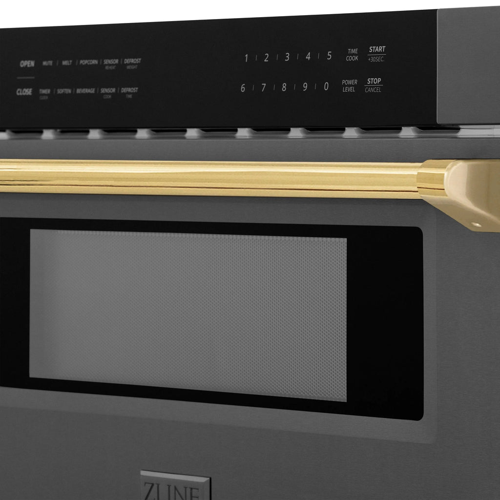 ZLINE Autograph Edition 30" 1.2 cu. ft. Built-In Microwave Drawer in Stainless Steel with Gold Accents