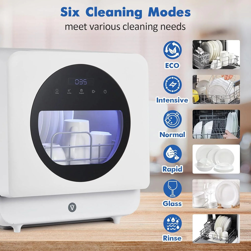 NEILA Countertop Dishwasher - 5 Programs Portable Dishwasher with Touch Control & Air-Drying Function, 2 in 1 Tabletop Dishwasher for Home, Apartments - White