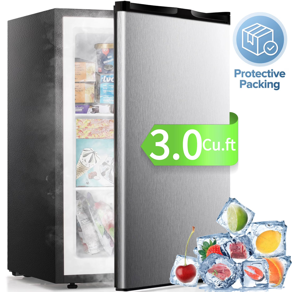 Auseo Upright Freezer, 3 Cu.ft Mini Freezer with Adjustable Thermostat & Reversible Single Door, Stand Up Freezer for Home/Office/Dorms/Apartment-Black