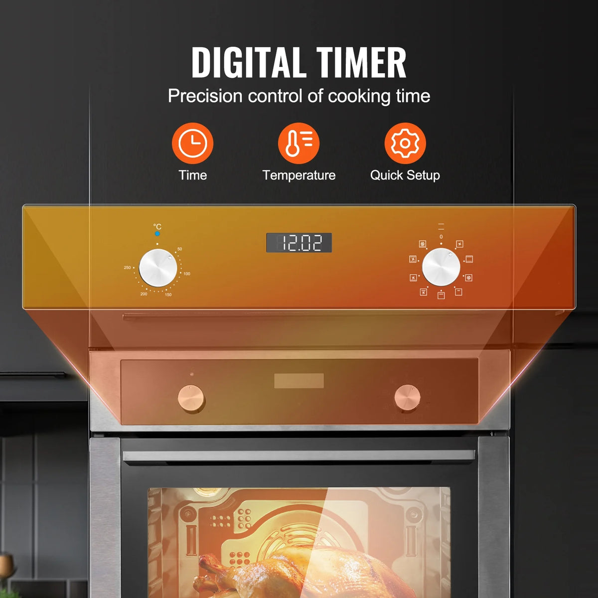 KFFKFF Solo Wall Oven, 24" Electric Integrated Wall Oven featuring 9 Culinary Modes, 2.68 Cu.Ft Electric Wall Ovens equipped with Timer, 2800W Electric Oven including Baking Rack and Tray