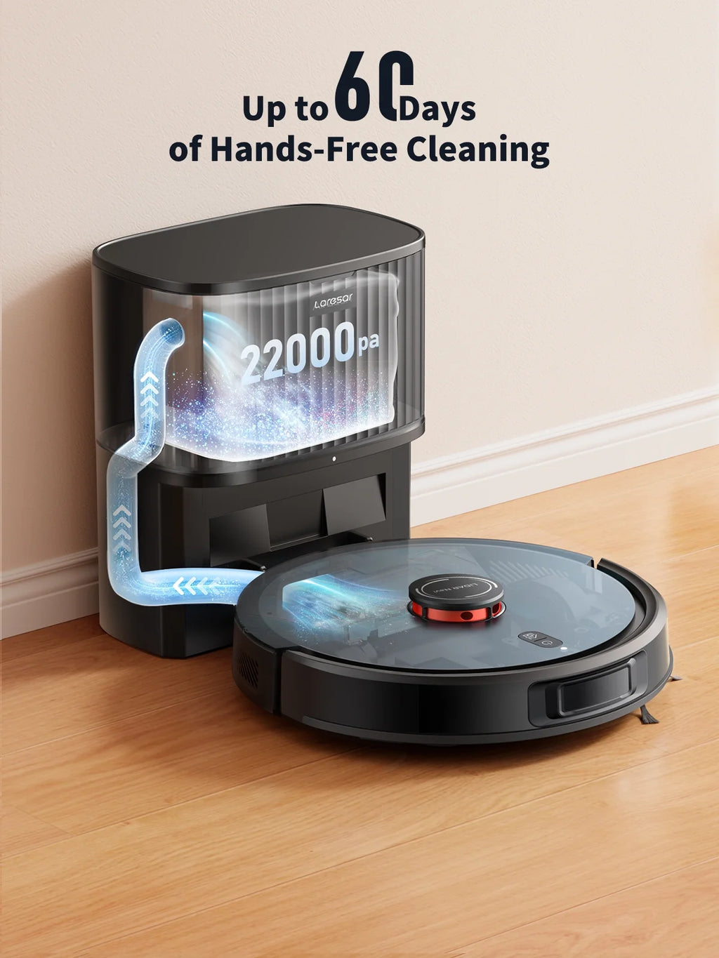 Laresar L20+ Self Emptying Robot Vacuum and Mop Combo, 5000Pa LDS Laser Navigation Auto-Empty Dustbin, 150min Runtime Smart Mapping 3-in-1 Sweep Mop Vacuum for Hard Floor/Carpet