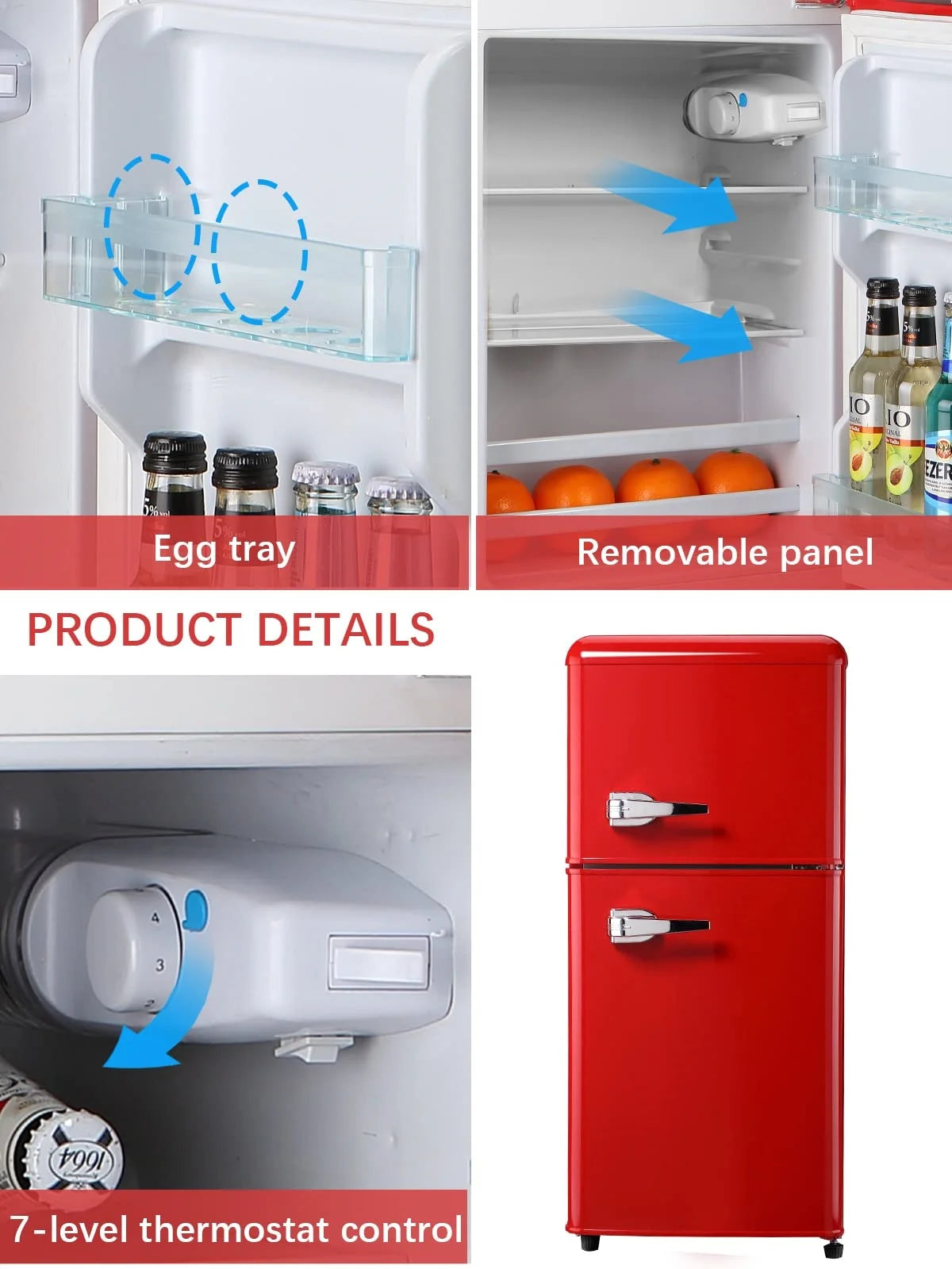 GGTB 3.0 Cu.ft Two Door Small Refrigerator with Freezer, Compact Retro Mini Refrigerator for Dorm, Office, Bar, RV, Bedroom, Red