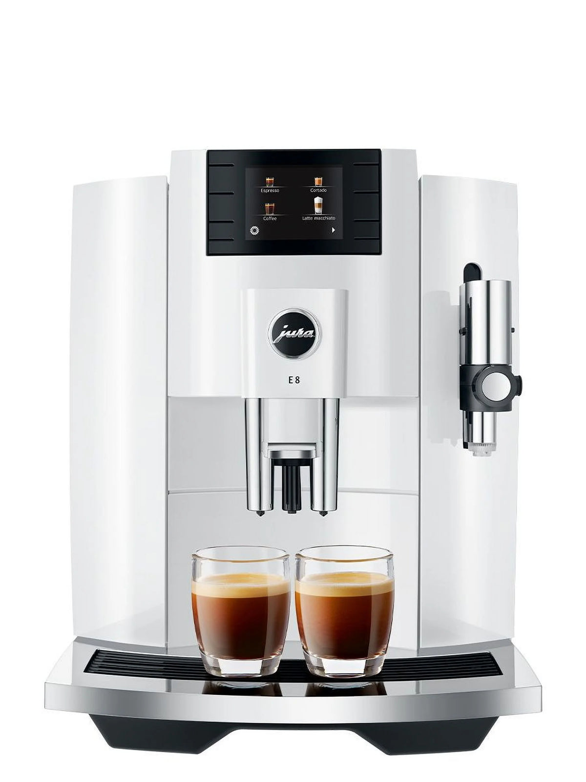 Jura E8 Automatic Espresso Machine (White) with Smart Filter Cartridge, and Glass Milk Container