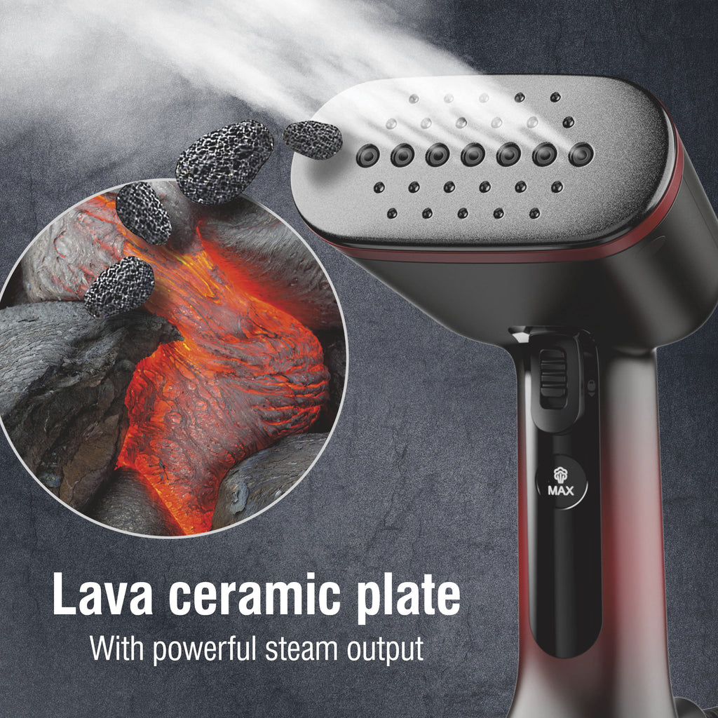 CHI LAVA Ceramic Plate Garment Steamer for Clothes with Fabric Brush, 2 Steam Modes, 1600 Watts, Red