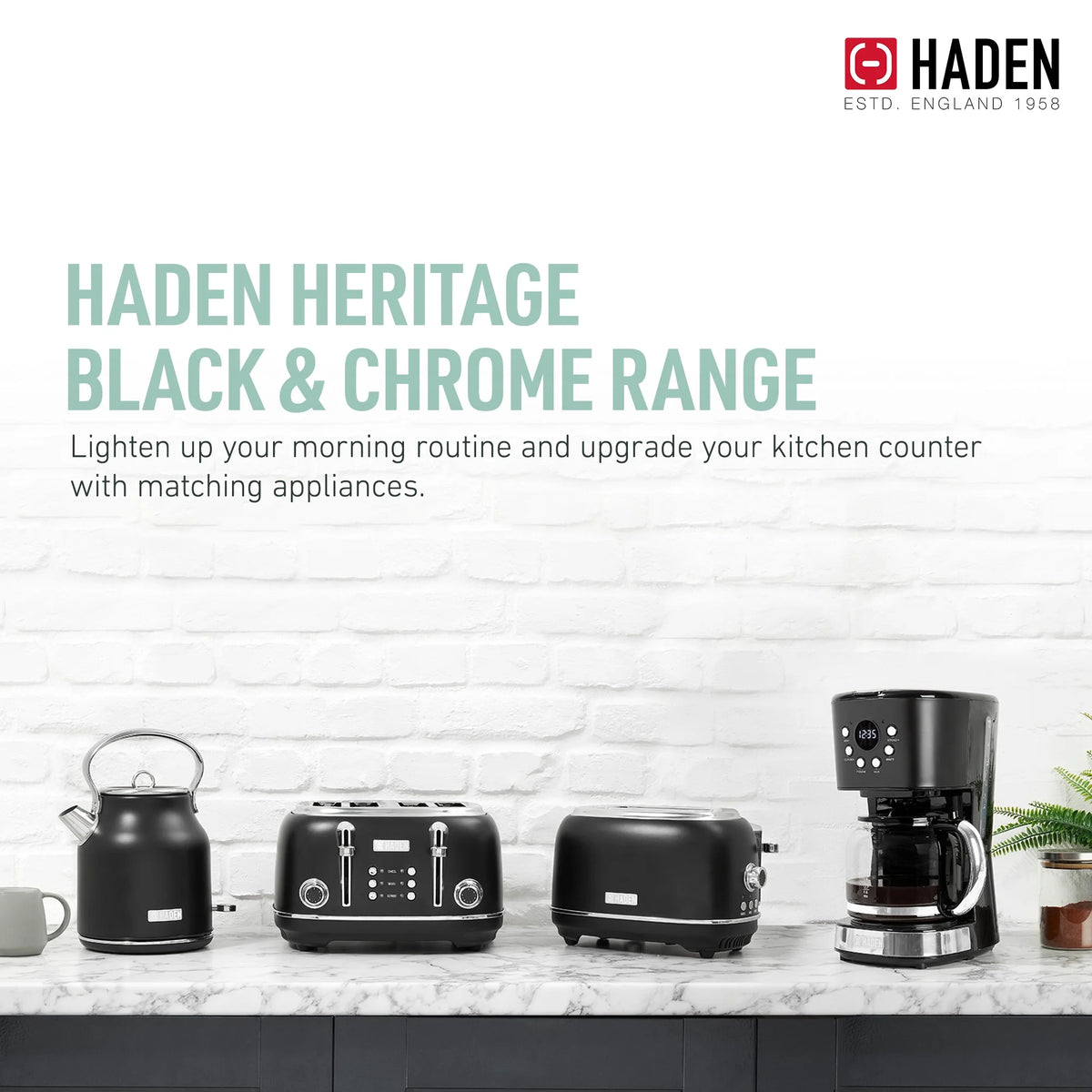 Haden Heritage 1.7 Liter Electric Kettle with 2 Slice Bread Toaster, White