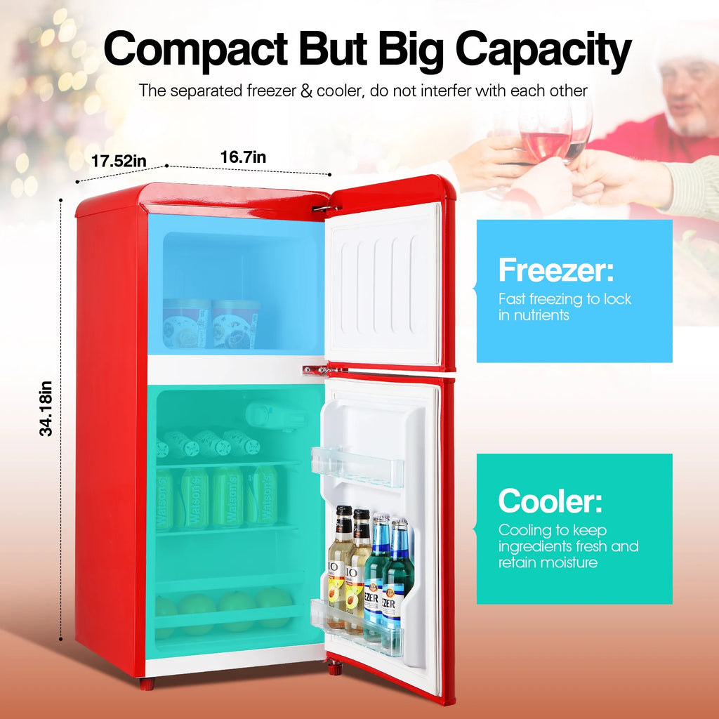 GGTB 3.0 Cu.Ft Two Door Small Refrigerator with Freezer, Compact Retro Small Refrigerator for Dorm, Office, Bar, RV, Bedroom, Blue