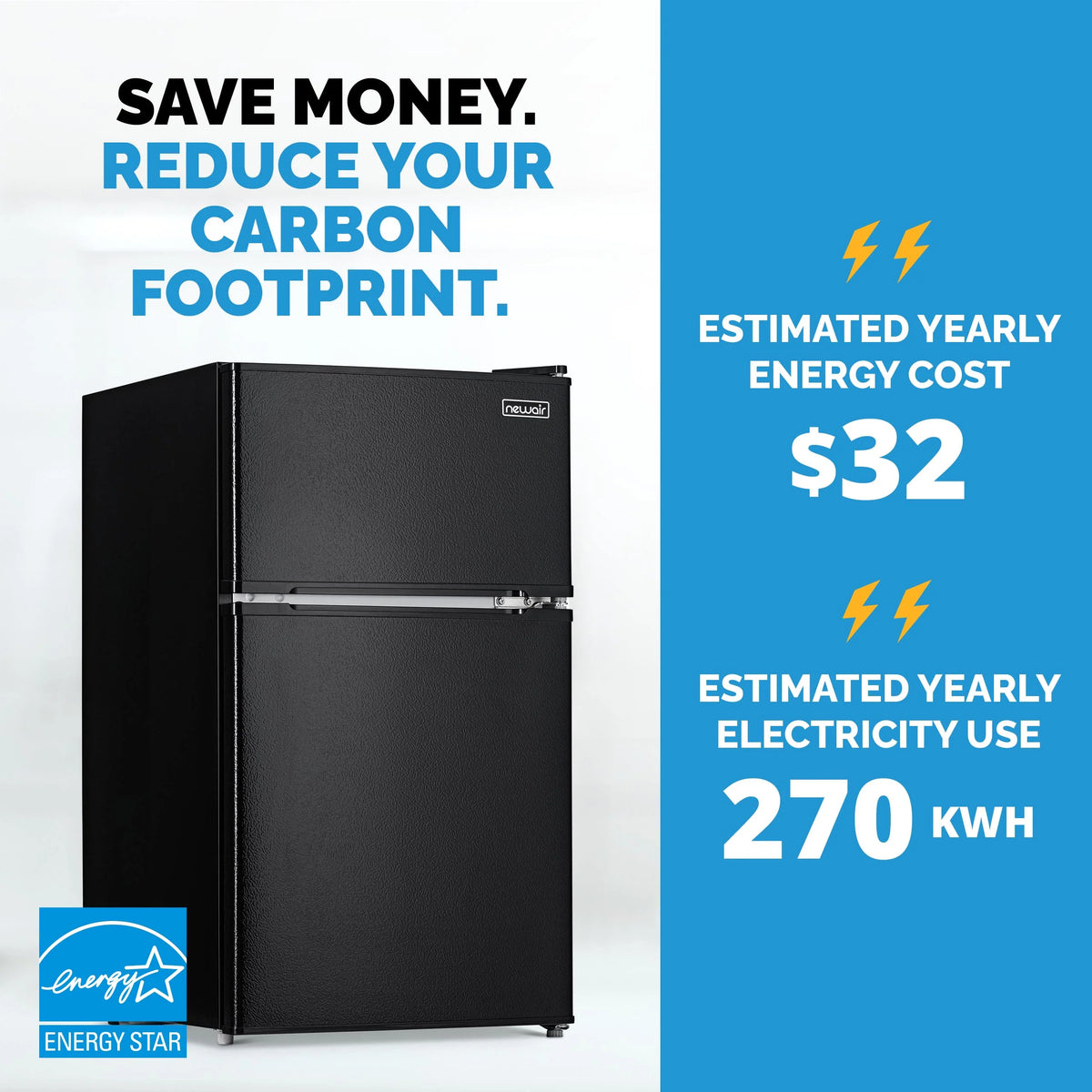 Newair 3.1 Cu. Ft. Compact Mini Refrigerator with Freezer in Black - NRF031BK00