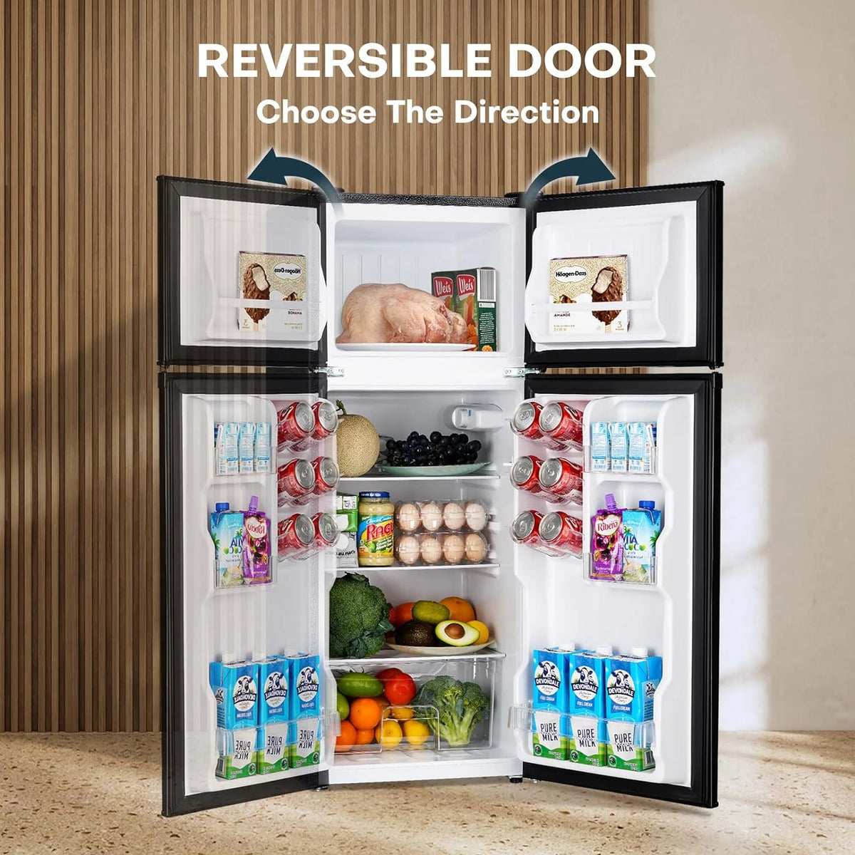 Upstreman 3.1 Cu.Ft Mini Fridge with Freezer, Double Door Small Fridge, Dorm Essentials, Adjustable Thermostat, Energy Saving, Mini Refrigerator for Office, Dorm,Bedroom, Stainless