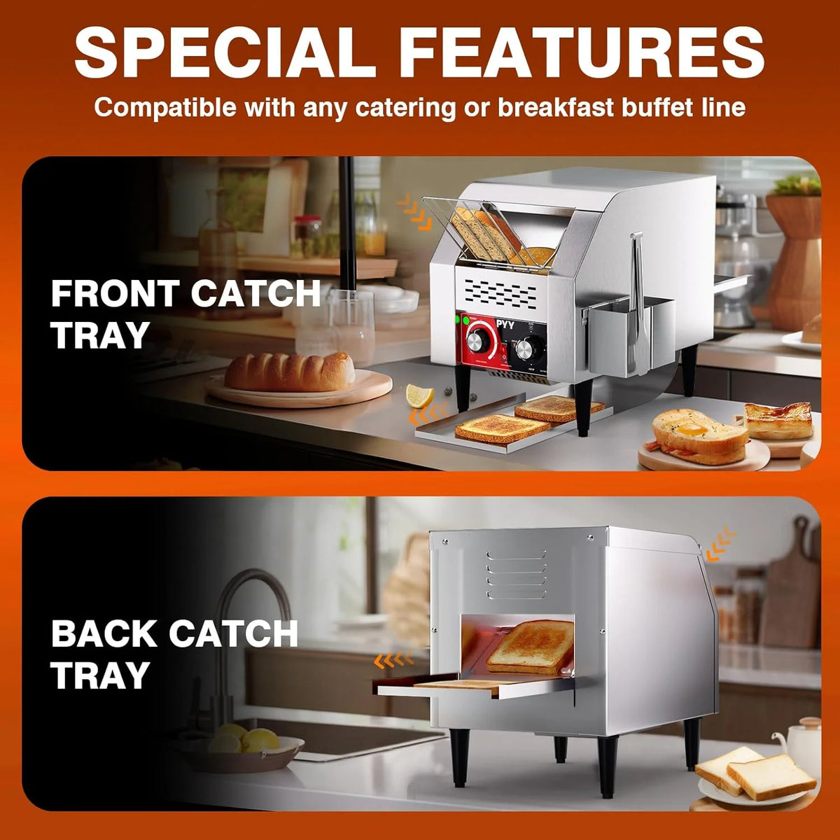 Toaster Conveyor 450slices/h Restaurant Toaster for Bun Bagel Bread Heavy Duty Stainless Steel Conveyor Toaster ,1700W