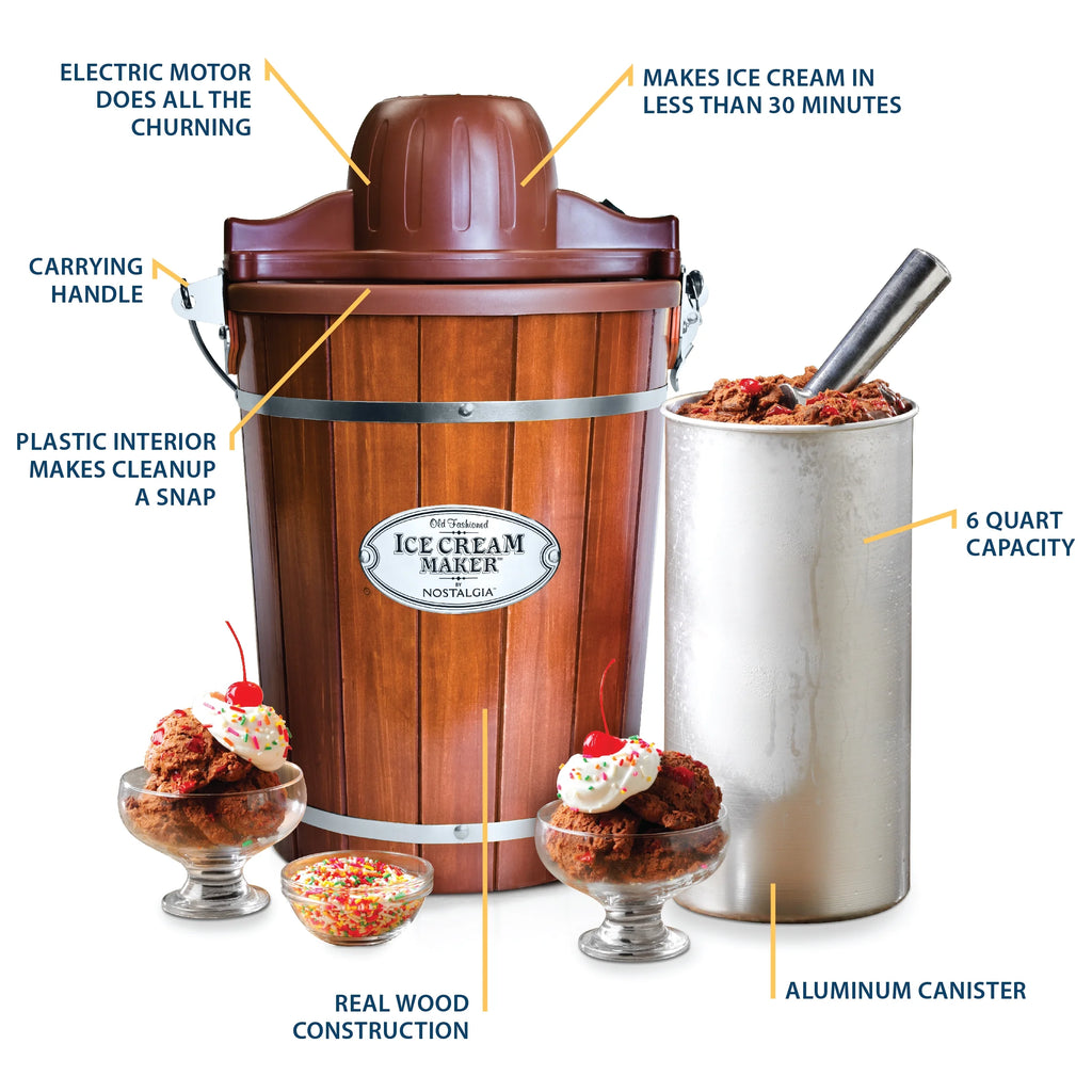 Nostalgia 6-Quart Wood Bucket Ice Cream Maker