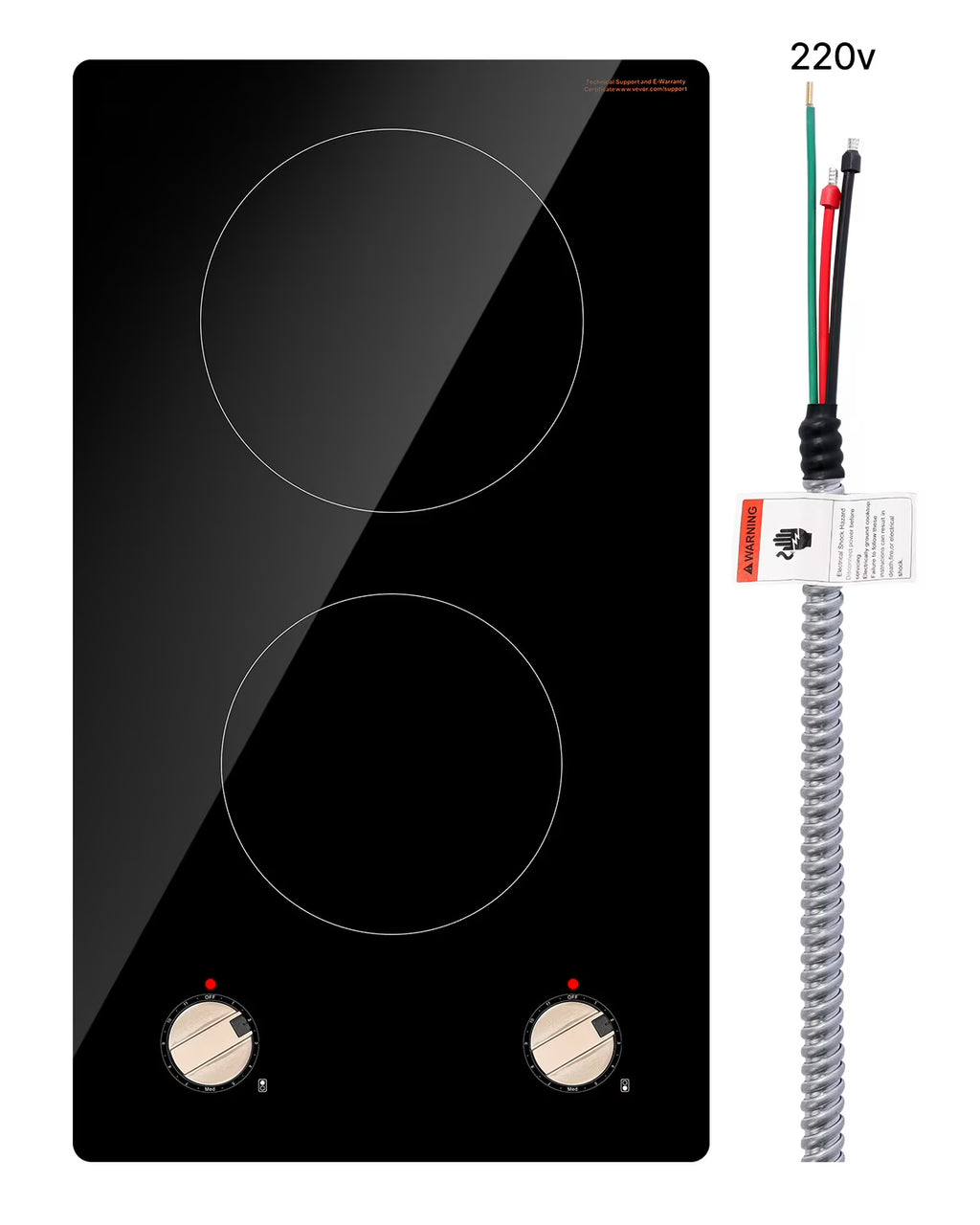 KFFKFF 2 Burner Built-in Electric Cooktop, 3500W Electric Ranges with 12 Heat Levels, Glass Top, Automatic Power-Off, Regulated by Knobs