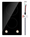 KFFKFF 2 Burner Built-in Electric Cooktop, 3500W Electric Ranges with 12 Heat Levels, Glass Top, Automatic Power-Off, Regulated by Knobs