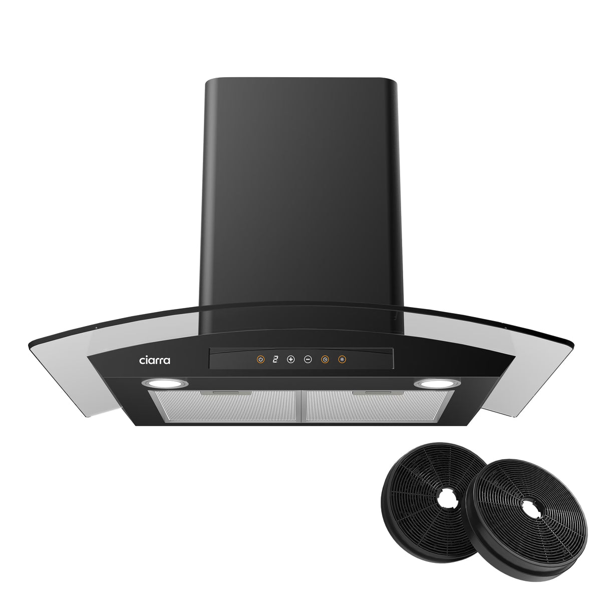 CIARRA Wall Mount Range Hood 30 inch with Tempered Glass 450 CFM Kitchen Vent Hood Ductless Ducted Convertible CAS50275
