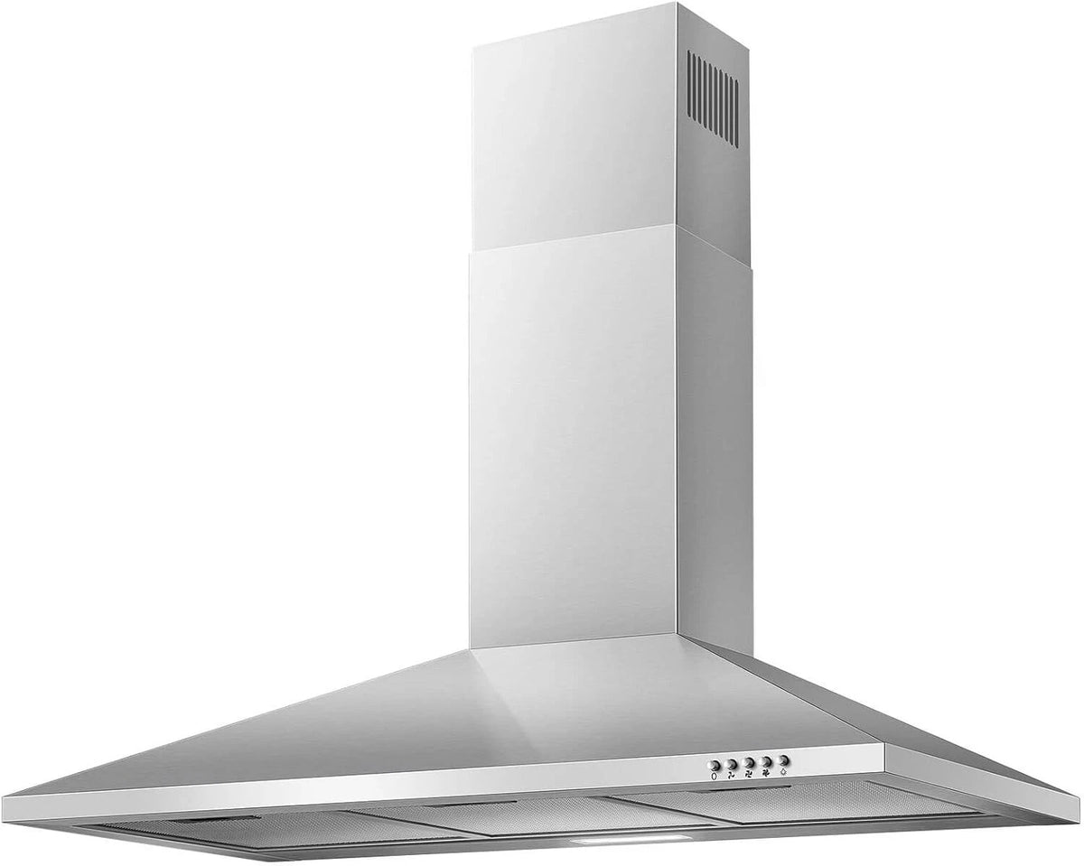 36 Inch Range Hood 450CFM Wall Mount Stainless Steel Kitchen Vent Hood Fan 3 Speed LED Light Chimney Hood Retractable