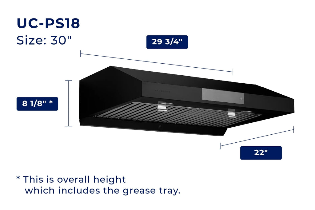 "Hauslane Chef Series 30"" UC-PS18 Under Cabinet Range Hood, Heavy Duty, 3-Way Venting, LED Lamps, Stainless Steel"