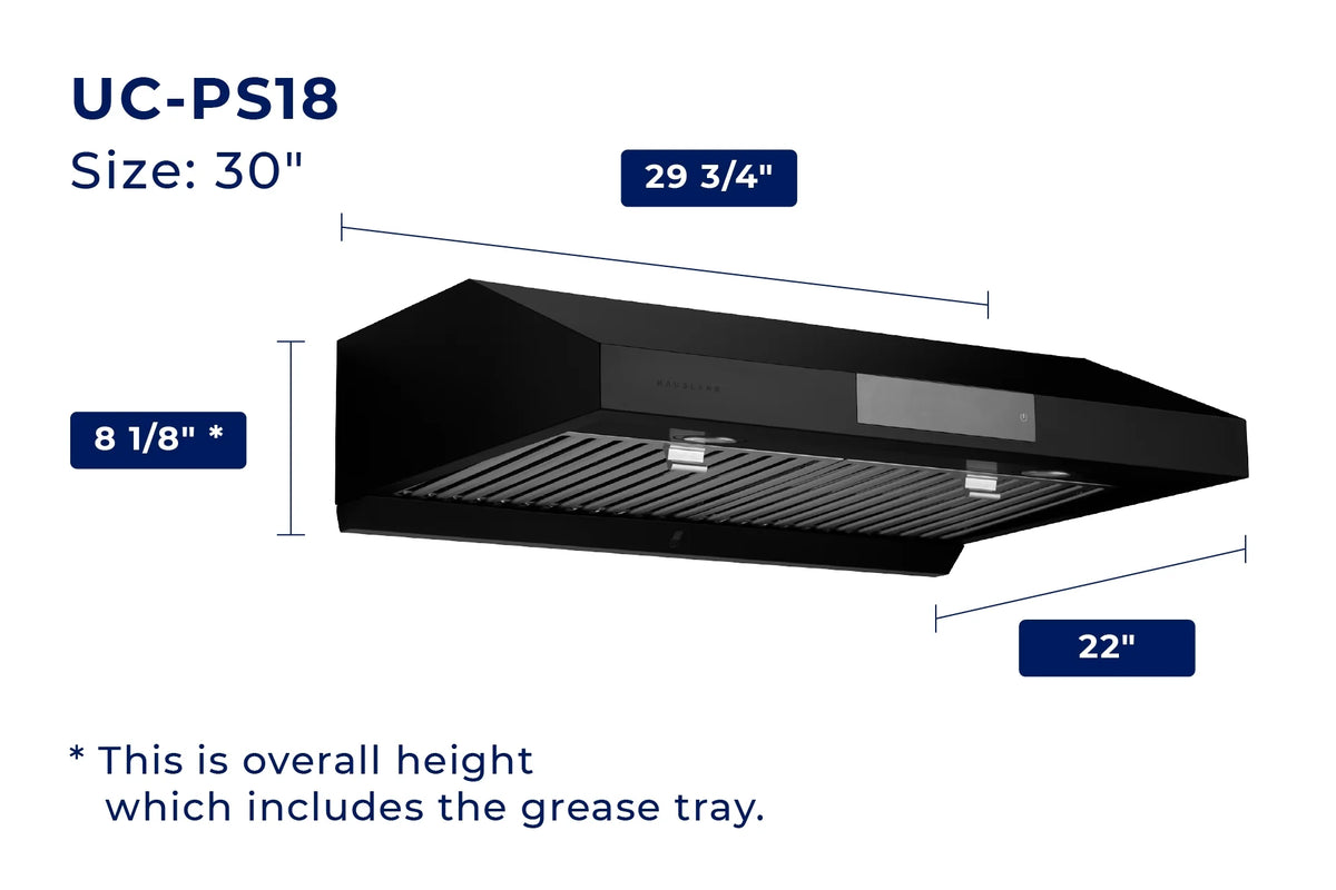 "Hauslane Chef Series 30"" UC-PS18 Under Cabinet Range Hood, Heavy Duty, 3-Way Venting, LED Lamps, Stainless Steel"