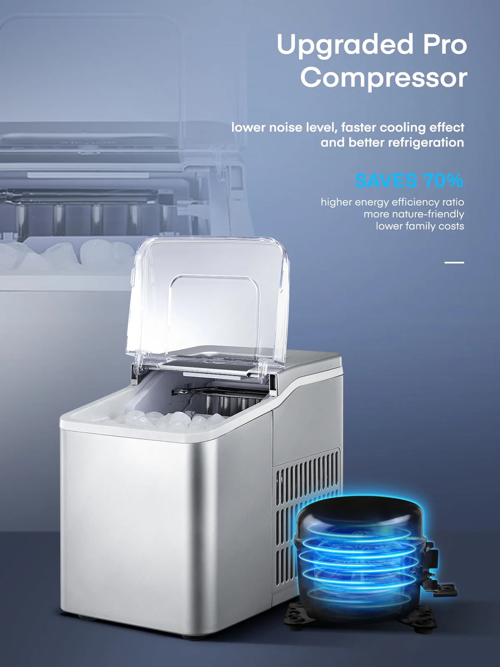 Ice Maker Countertop 2 Ice Sizes, 30 lbs Bullet Ice in 24H, Self-Clean, 9 Cubes in 5 Mins, FOHERE