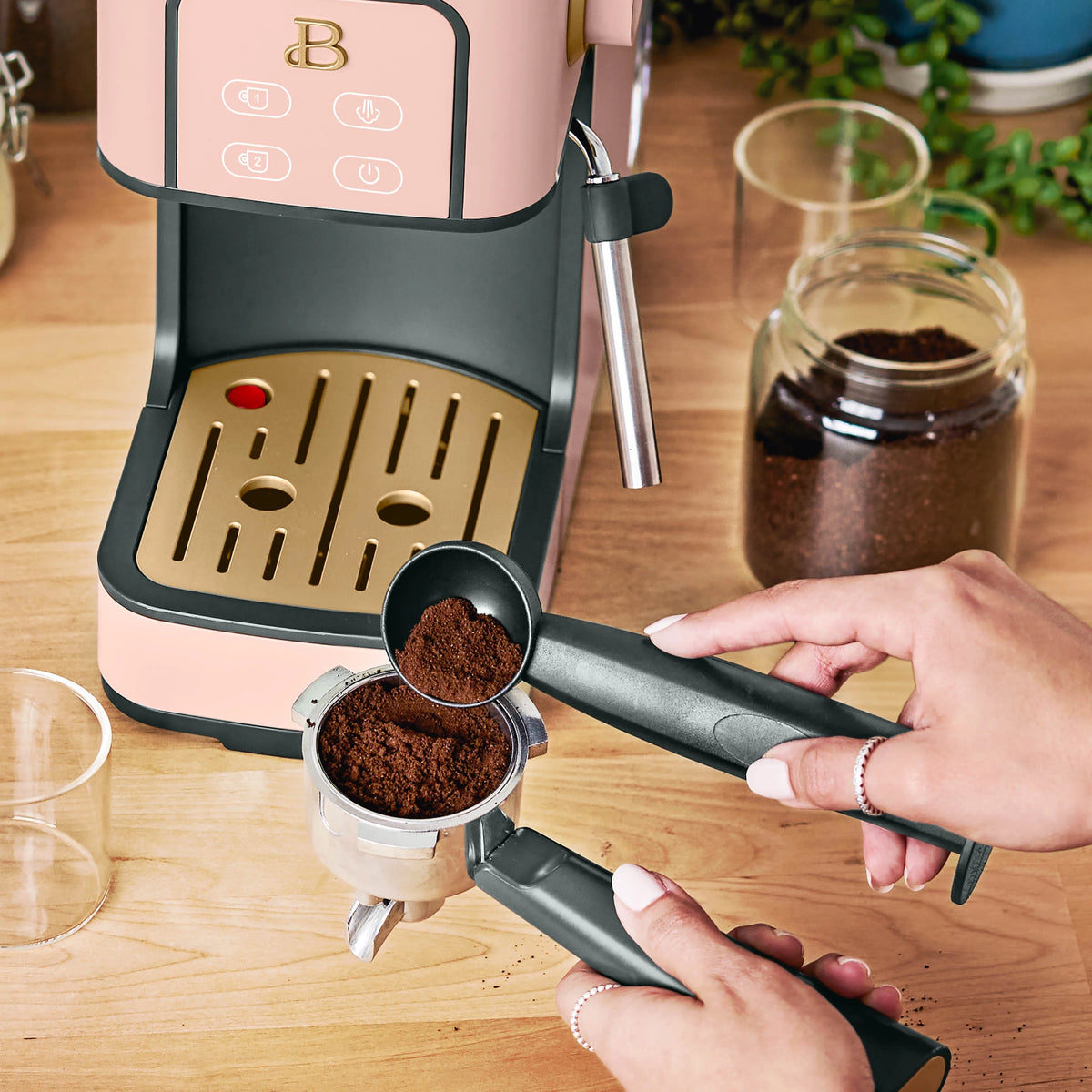 Beautiful Slim Espresso Machine with 20-Bar Pressure, Black Sesame by Drew Barrymore