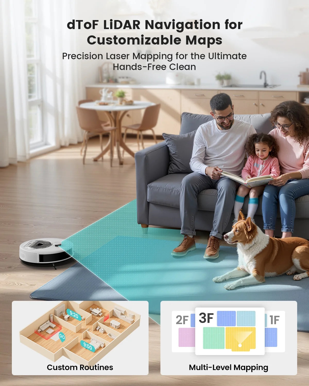 Lefant M330 LiDAR Navigation Robot Vacuum and Mop, 450ml Visible Dustbin, 190?�� PSD Obstacle Avoidance, Multi-Level Mapping, Robot Vacuum Cleaner for Hardwood Carpets Pet Hair