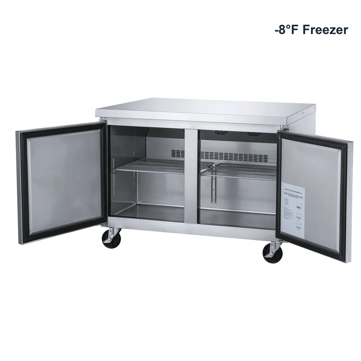 NSF 48 in. 2-Door Undercounter Freezer 13 Cu. Ft. Worktop Commercial Freezer in Stainless Steel ETL