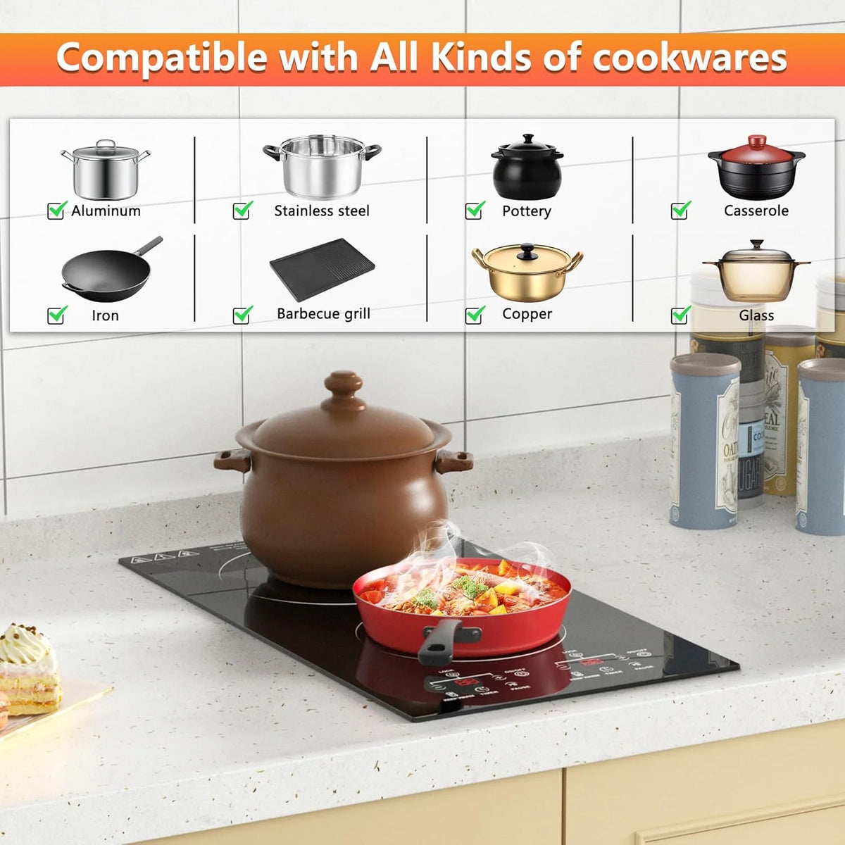 2 Burner Electric Cooktop, 12 Inch Electric Stove Top, Built-in Electric Cooktop with Sensor Touch Control, Timer & Child Lock Included,Keep Warm,9 Power Levels, 3000W, 220V-240V Hard Wired (No Plug)