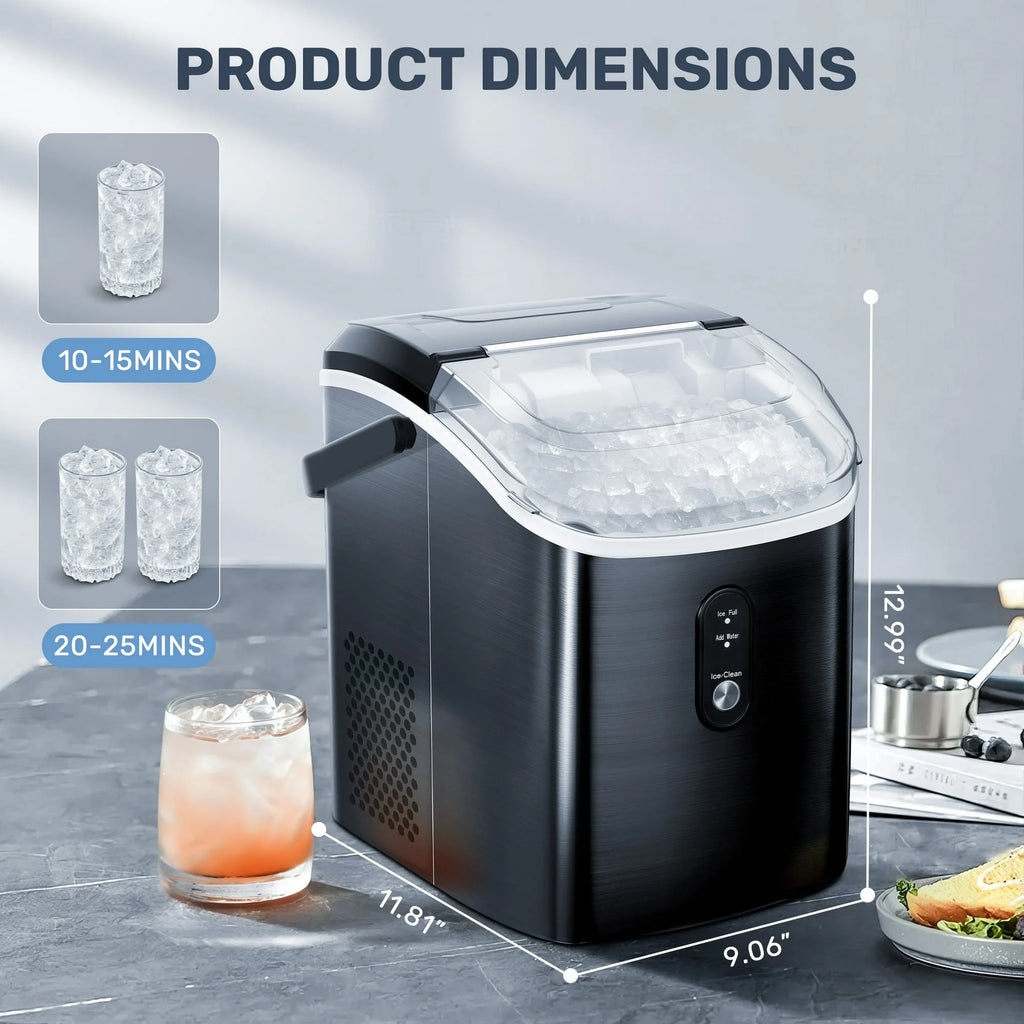 Auseo SS Nugget Countertop Ice Maker with Soft Chewable Ice, 35Lbs/24H, Self-Cleaning, Ice Scoop, Stainless Steel Silver, for Kitchen/Office/Party