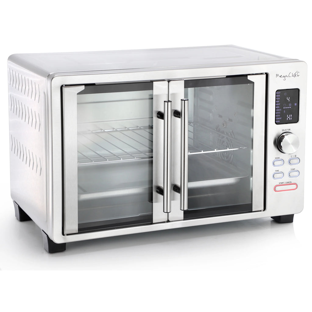 MegaChef 30 Quart Digital French Door Multi-Function Electric Convection Toaster Oven with Rotisserie Set