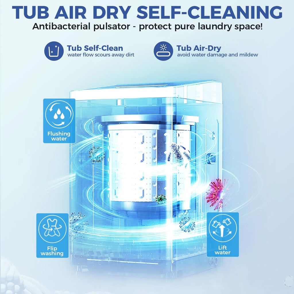Veeboto Portable Washing Machine, 15.6lbs Washer and Dryer Combo Machine with 10 Wash Programs/8 Water Levels, Laundry with LED Display & 1 Adjustable feet for Home, Apart, Bathroom
