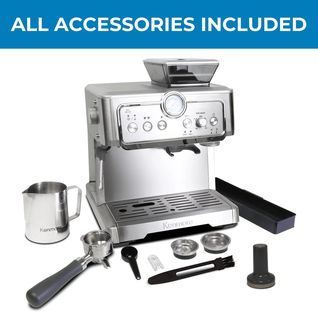 Kenmore Espresso Machine With Grinder & Milk Frother, Stainless Steel
