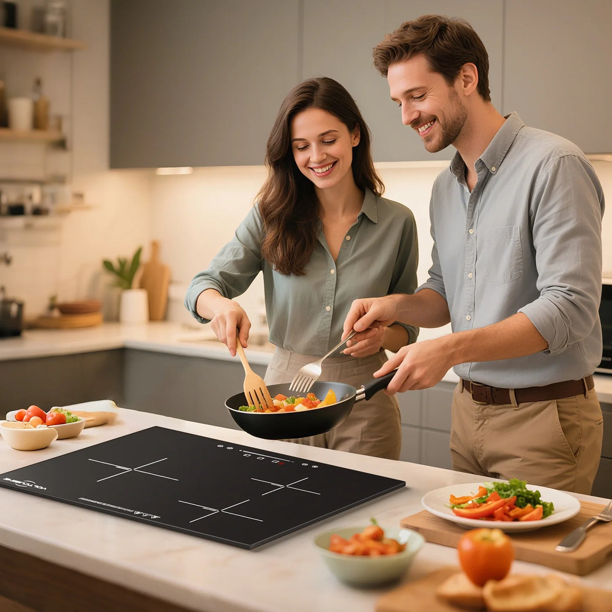 VoltCuisine Double/Dual Induction Cooktop 2 Burner, Shatter-proof Flat Glass Top, 9 Heat Settings, LED Touch Display with Child Safety Lock & Overheat Protection