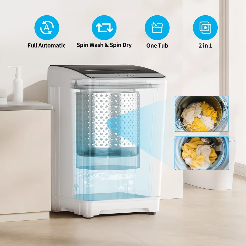 TABU Washer and Dryer Set, 19LBS Fully Automatic Washing Machine & 8.8LBS Clothes Dryer (White&White)