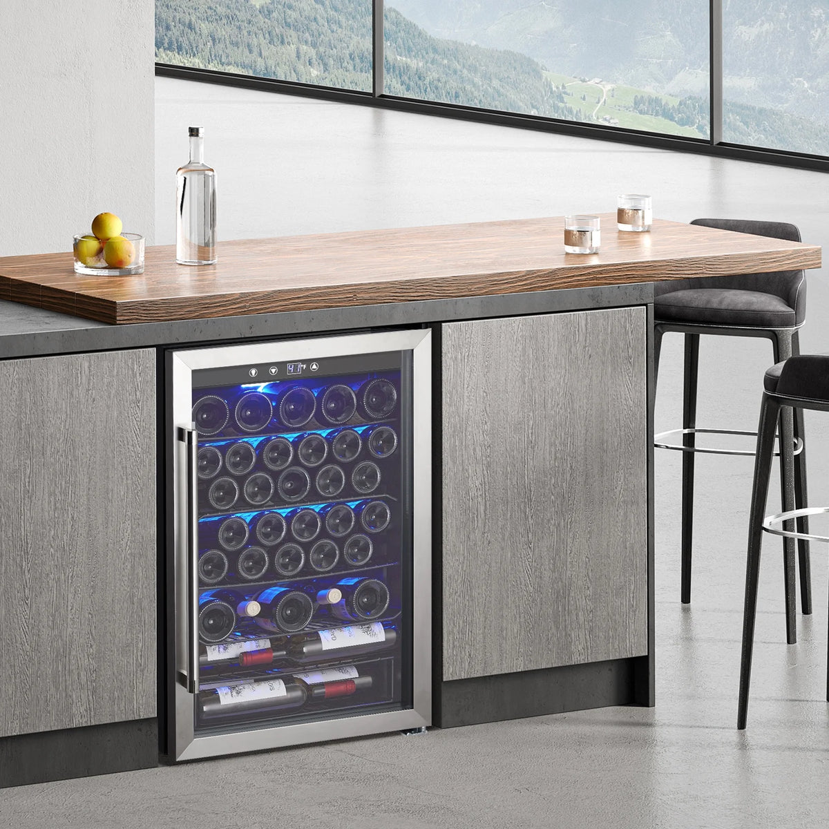 Wine Cooler,Beverage Refrigerator Cooler,Freestanding Wine Cooler Refrigerator with Triple Pane Clear Glass Door,Mini Fridge Countertop Drink Cooler for Home Office,Temperature Adjustment Range 40~61?��