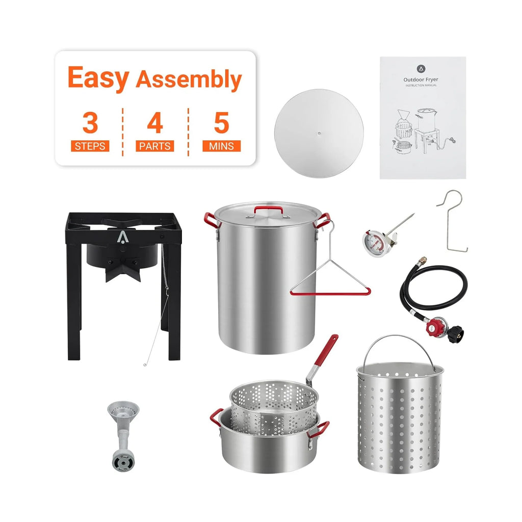 30 QT Turkey Fryer Cooker Set and 10 QT Kit,Home 50,000 BTU Aluminum Turkey Deep Fryer and Propane Burner Kit, Outdoor Propane Deep Fryers Stove Burner Stand, Baskets, Marinade Injector, Thermometer