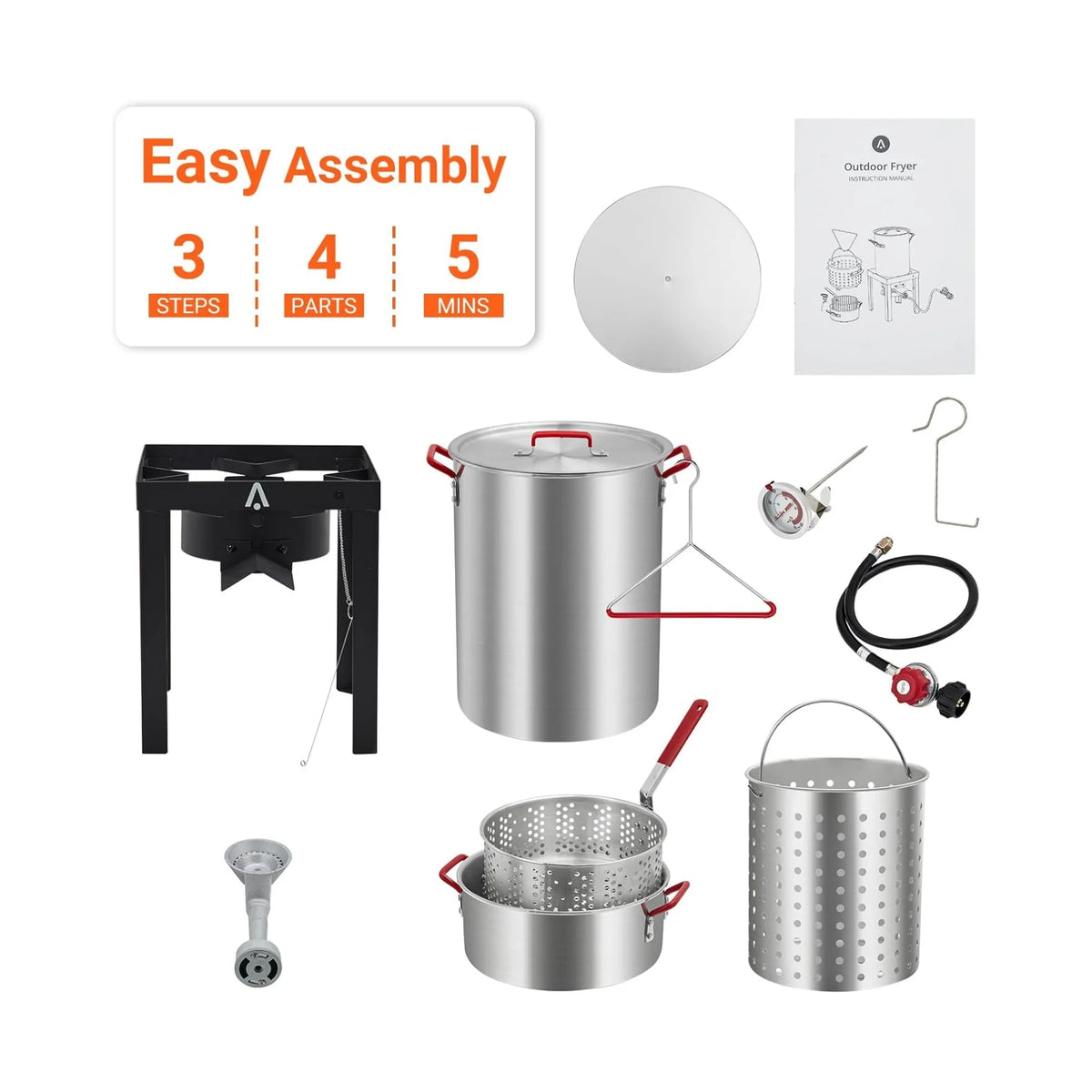 30 QT Turkey Fryer Cooker Set and 10 QT Kit,Home 50,000 BTU Aluminum Turkey Deep Fryer and Propane Burner Kit, Outdoor Propane Deep Fryers Stove Burner Stand, Baskets, Marinade Injector, Thermometer