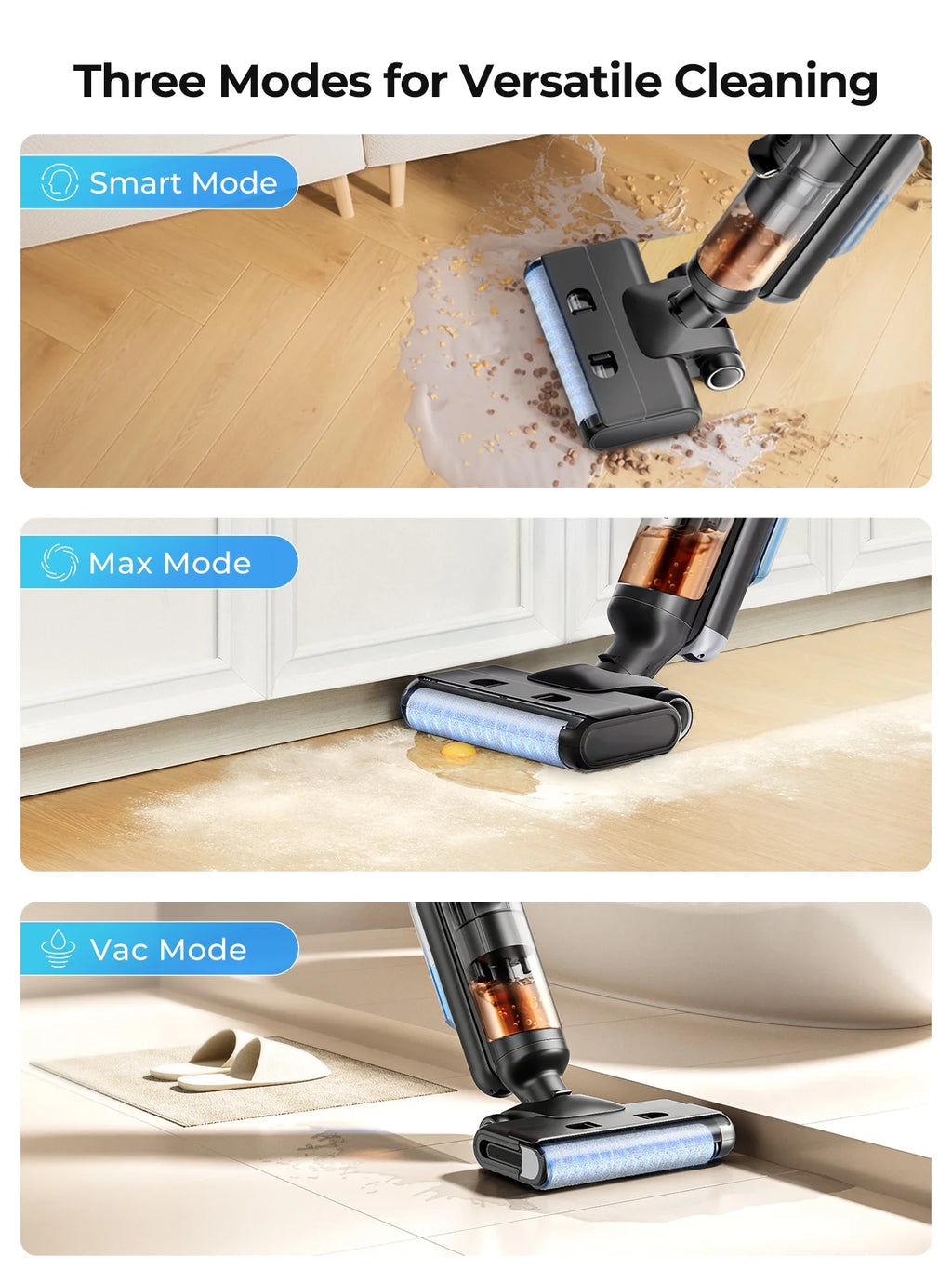 Laresar M3 Cordless Wet Dry Vacuum Mop, 55Min Multi-Surface Cordless Floor Washer 3 in 1 Self-Cleaning Vacuum Mop Hard Floor Cleaners