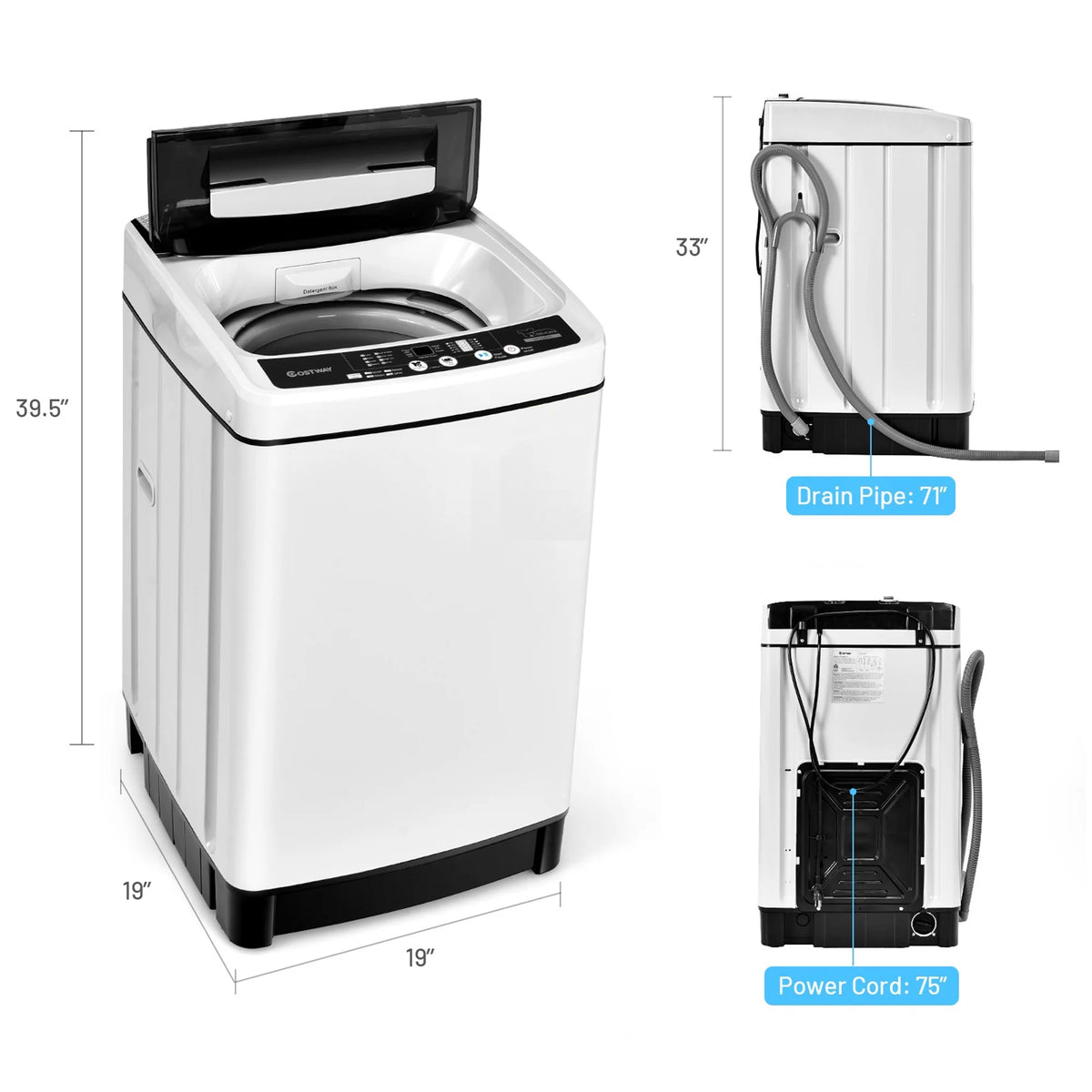Gymax Capacity 11 lbs. Compact Full-automatic Washing Machine Laundry Washer, White