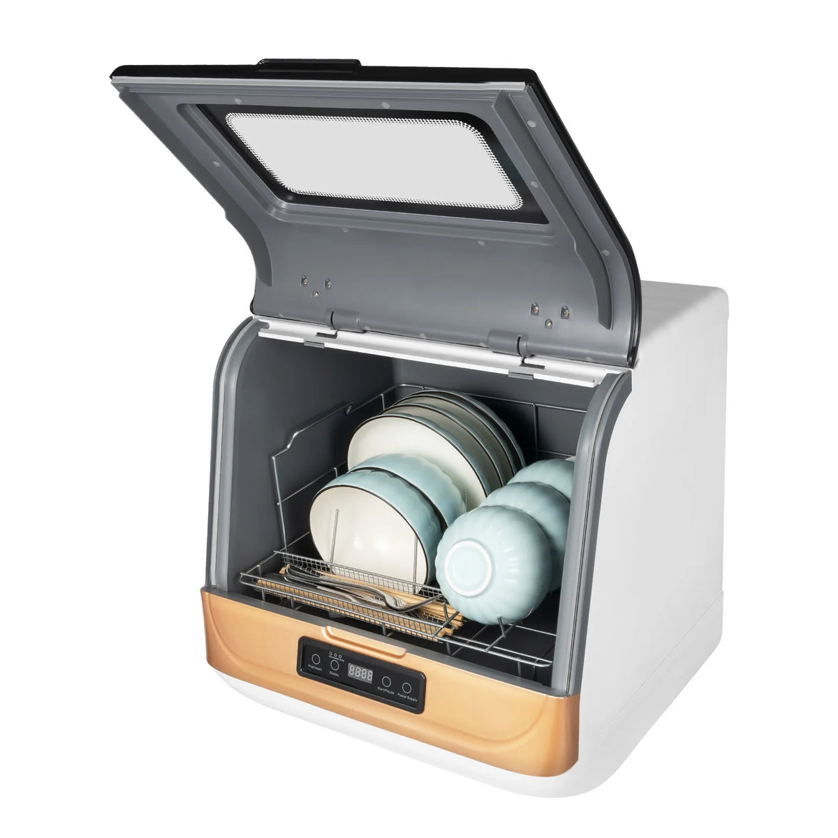 Compact Countertop Dishwasher Portable Mini Dish Washer 4 Washing Programs 110V 800W Dishwasher Machine with 3 Washing Programs for Dishes Knives Forks Spoons Chopsticks Cups