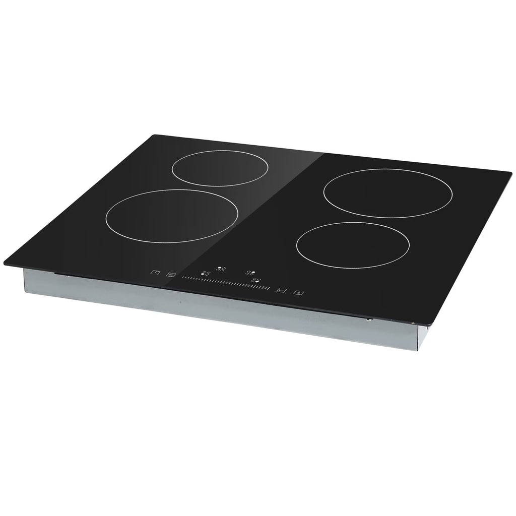 KFFKFF Electric Ceramic Cooktop, 23" 6000W 4 Burners Built-in Countertop Burners Cooker Touch Sensor Control, Overheat Protection, Child Lock, 220-240V (NO Plug)