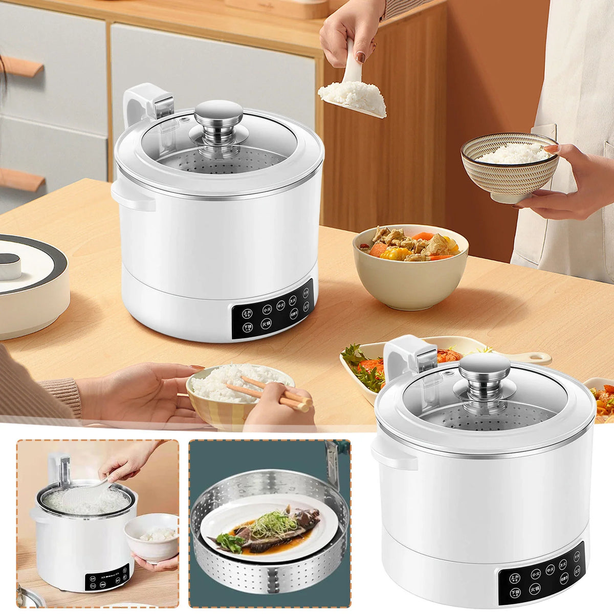 3 L Lifting Sugar Removal Rice Cooker, Low Sugar Rice Cooker with Low Carb Rice Steamer Basket,Speed Adjustable,Touch Control for Family Use