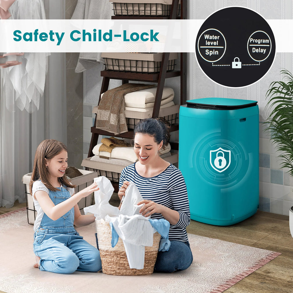 Gymax 7.7 lbs Full Automatic Washing Machine 0.78 Cu.ft Compact Washer & Spinner Combo Blue