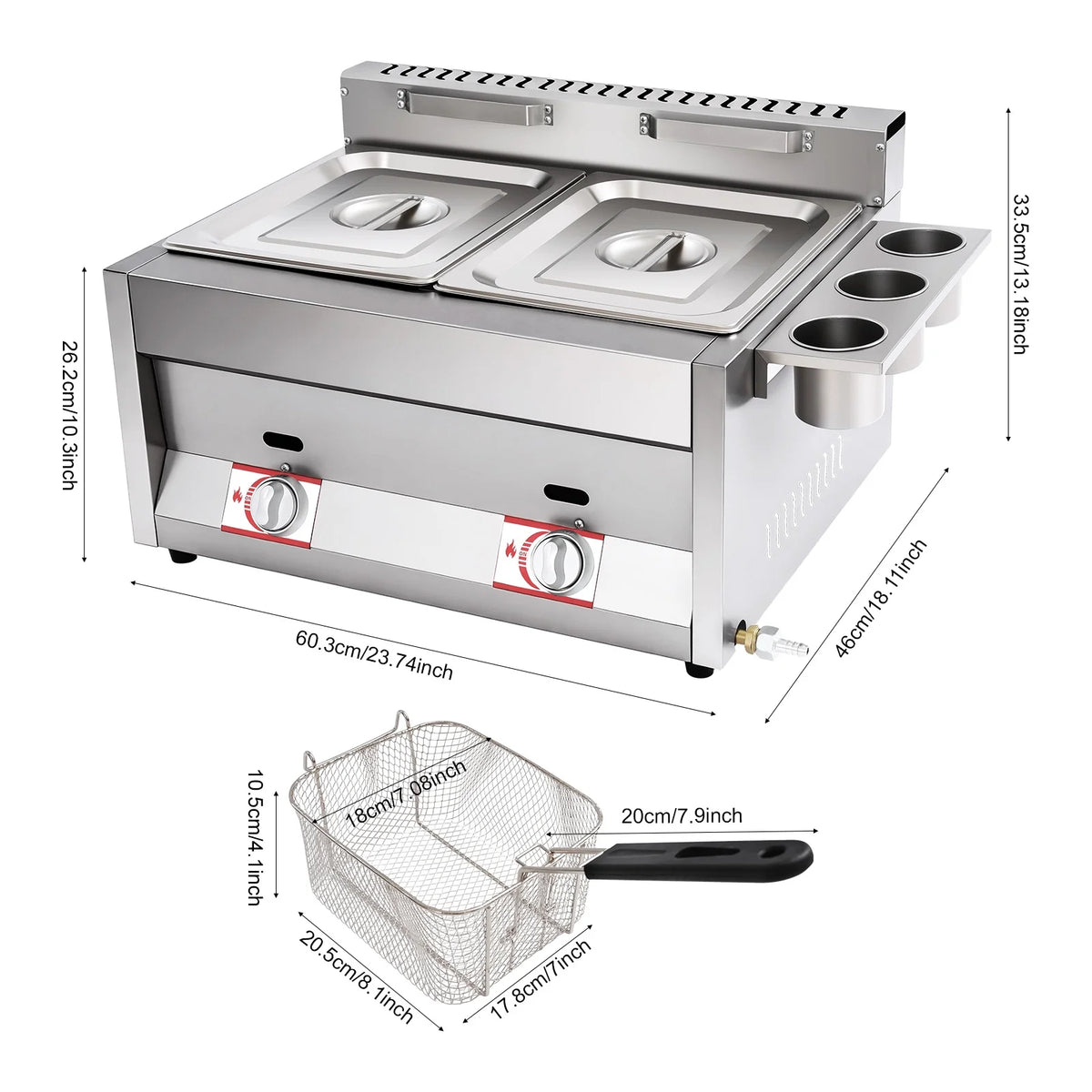 12L 3.17Gal Dual Tank Gas Fryer 430SS Commercial Deep Fryer