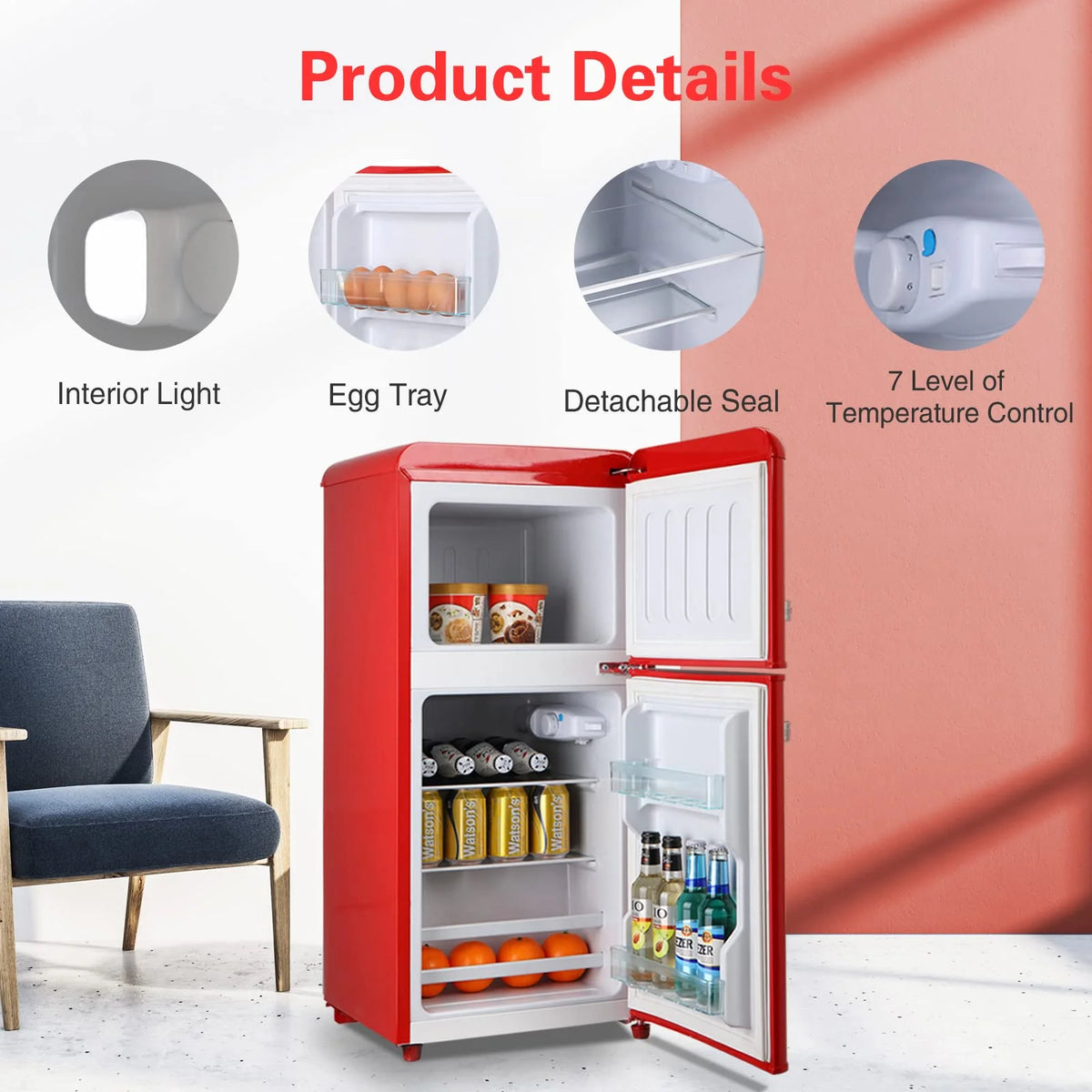 KRIB BLING 3.2 Cubic Feet Double Door Mini Fridge with Freezer, Mini Compact Refrigerator 2 Doors for Dorm, Office, Apartment, RV, Bedroom, Black